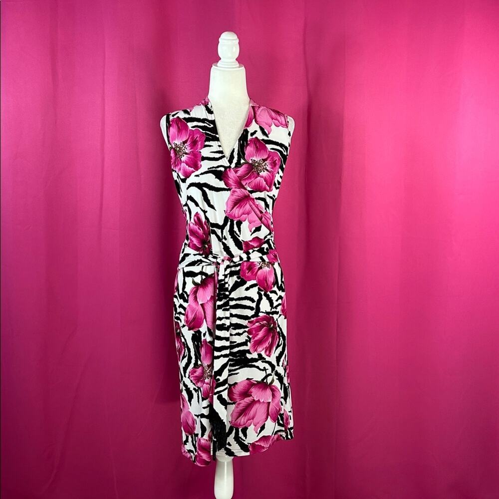 Artex Contemporary Zebra and‎ flower print sheath dress, size small